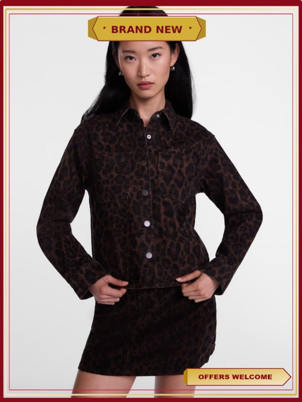 Faux Leopard Print Jacket Tailored Fit Women's Outerwear